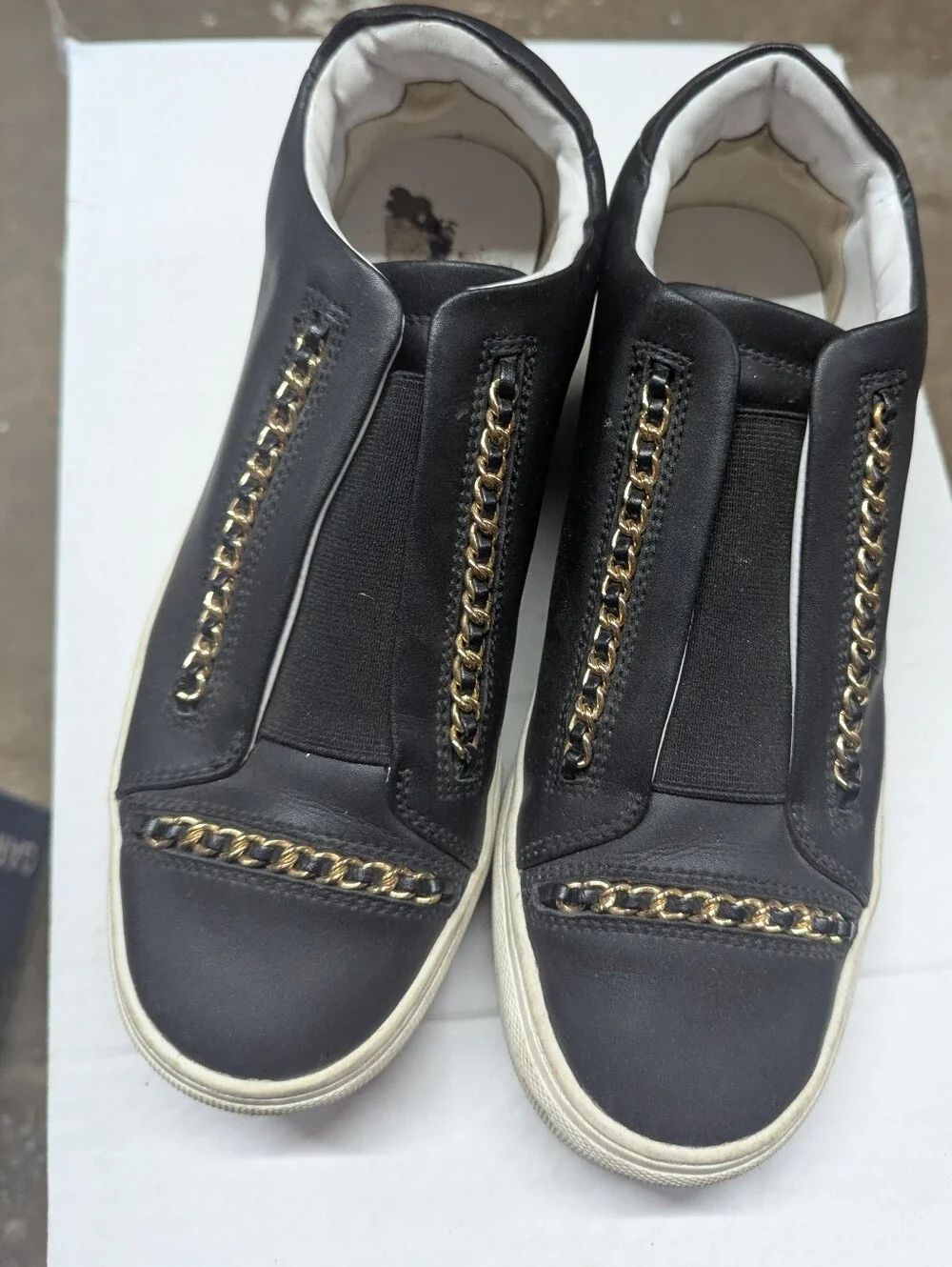Karl Lagerfeld Paris Crissie Slip On Sneakers Womens 8M Black Gold Chain
